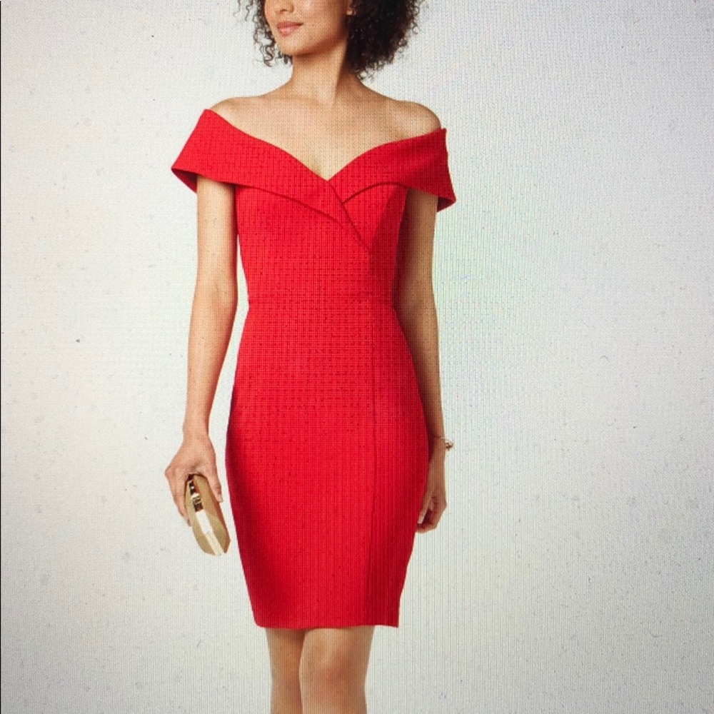 Xscape Petite Off shoulder sweetheart red dress 2